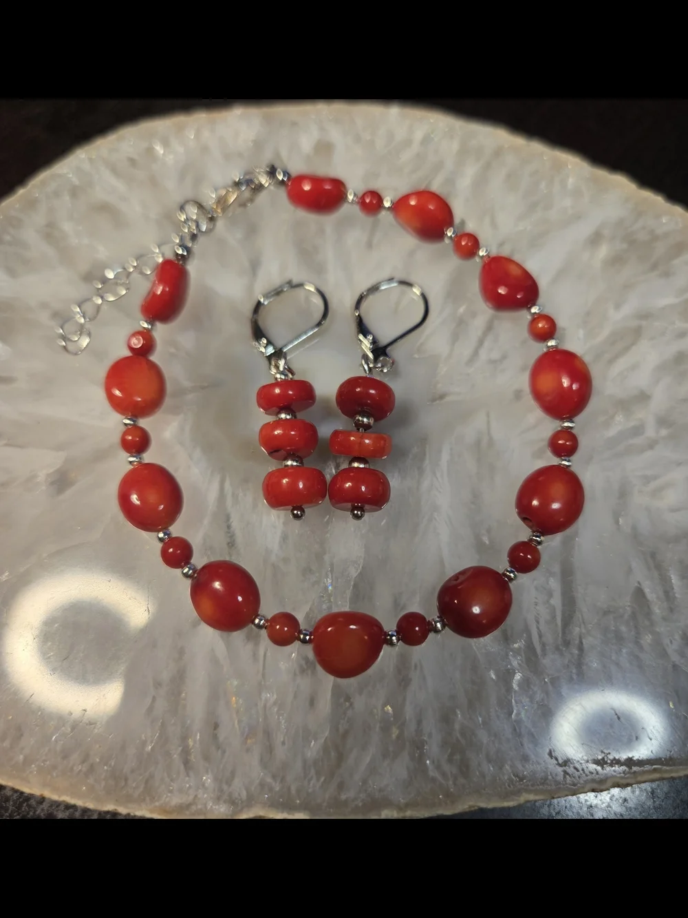 Red Coral Bracelet and Earring Set - Picture 1 of 1